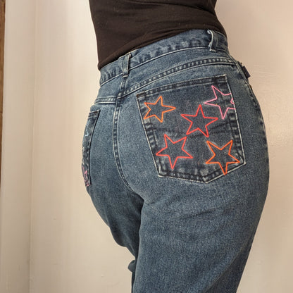 Rainbow Star Jeans with stars painted on them.