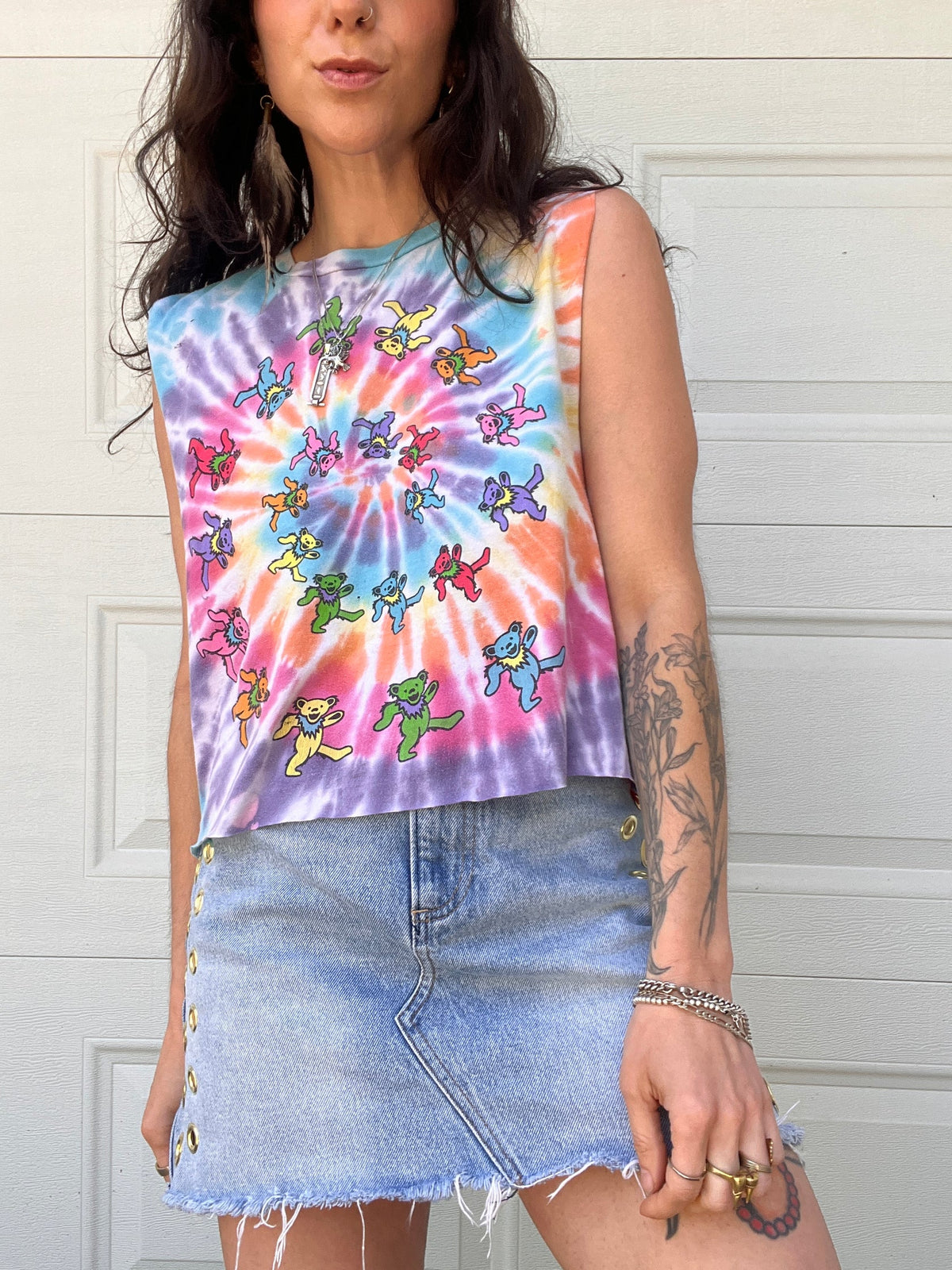 Grateful Dead Tie Dye Serape Stripe Crop Tank Top