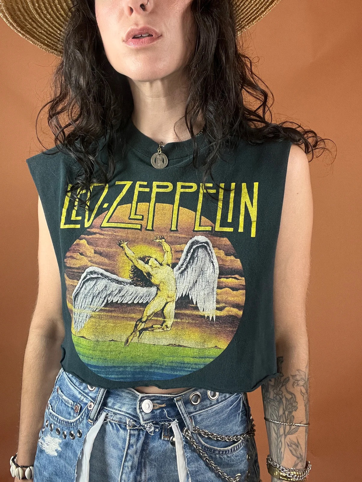Led Zeppelin Side Stripe Crop Tank Top