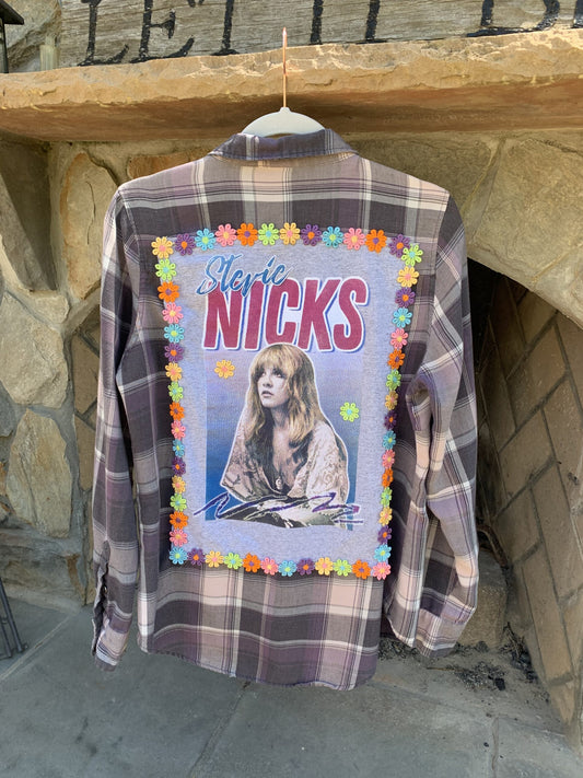 A Stevie Nicks Flannel Long Sleeve Shirt with a picture of a woman on it.