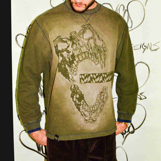 a man wearing a sweatshirt with a picture of a dog on it.