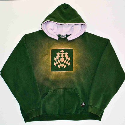 a green sweatshirt with a white hoodie on it.