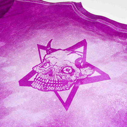 a purple shirt with a picture of a skull on it.