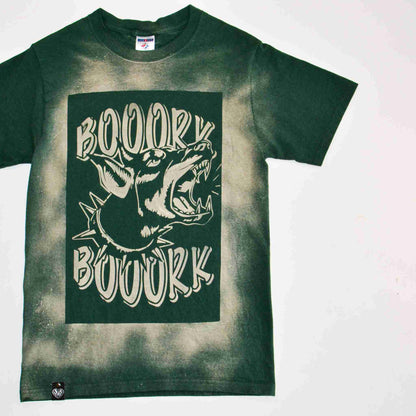 a green t - shirt with a picture of a bear on it.