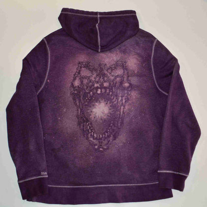 a purple hoodie with a skull on it.