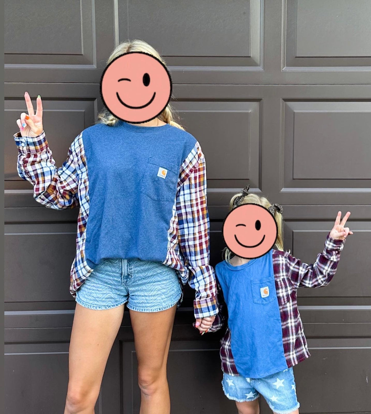 Carhartt mom and daughter flannel shirts.