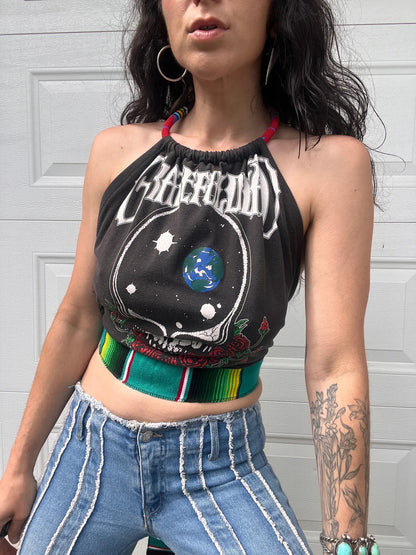 Grateful Dead Beaded Halter Backless Halter Crop Top