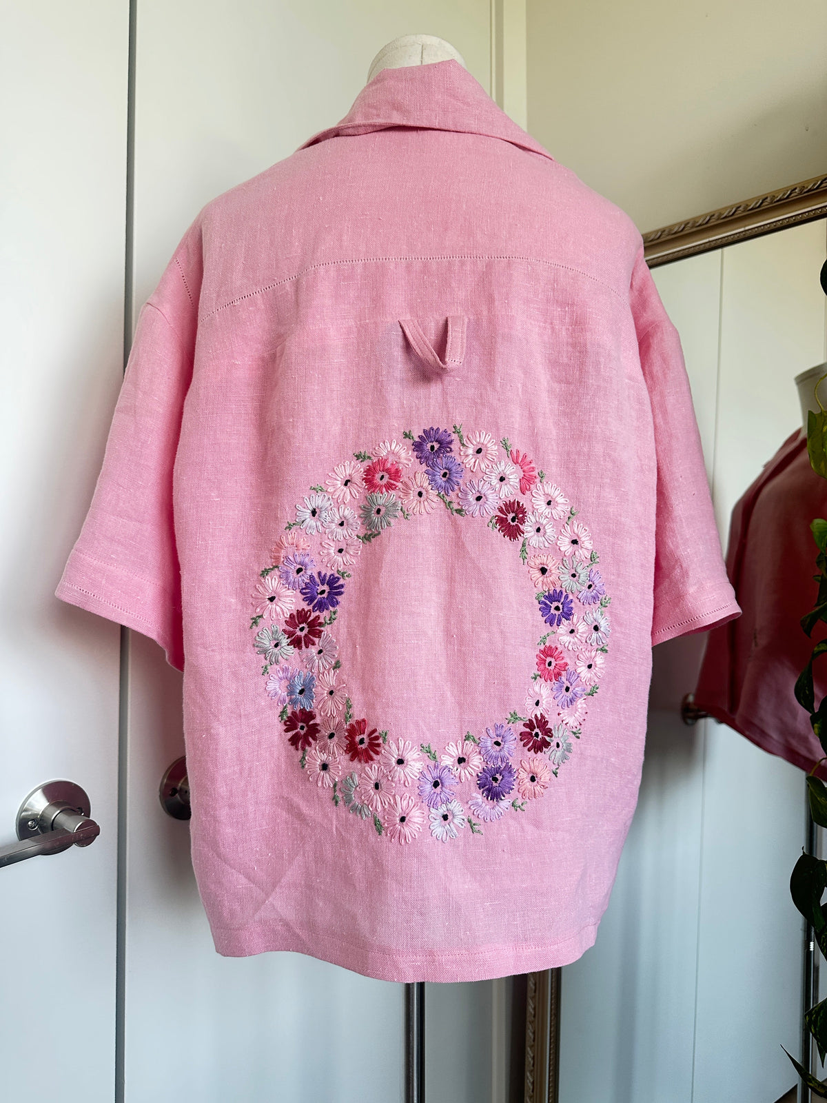Pink Irish Linen Embroidered Cropped Top by Finding Doll, photo 8