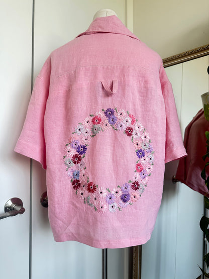 Pink Irish Linen Embroidered Cropped Top by Finding Doll, photo 8