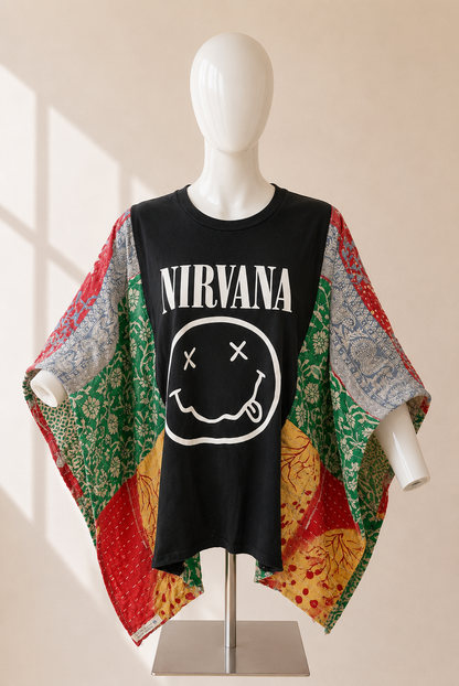 Nirvana Inspired Handmade Boho Poncho Top
