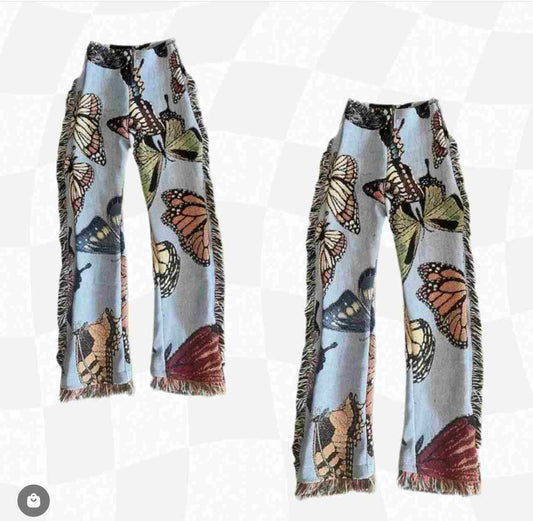 a pair of pants with butterflies on them.