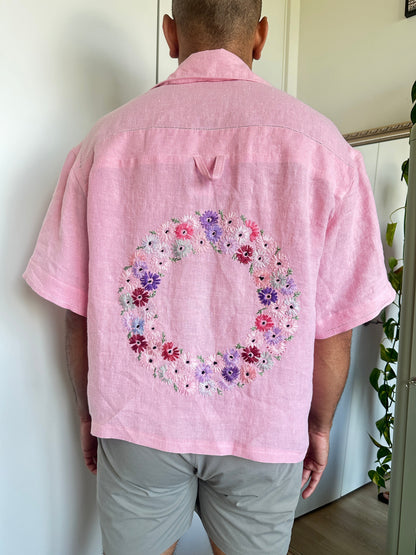 Pink Irish Linen Embroidered Cropped Top by Finding Doll, photo 14