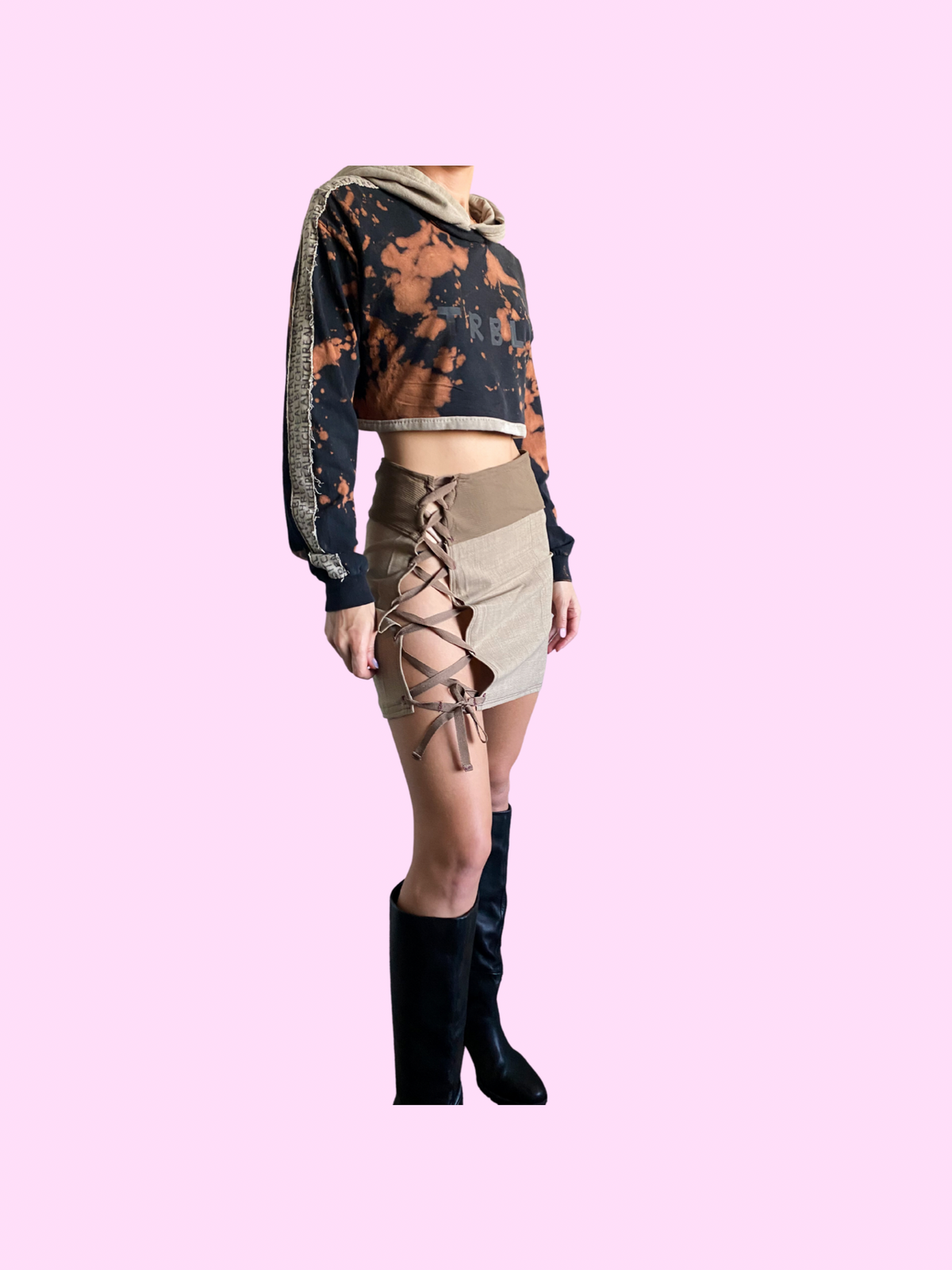 Worldview black bleach crop hoodie