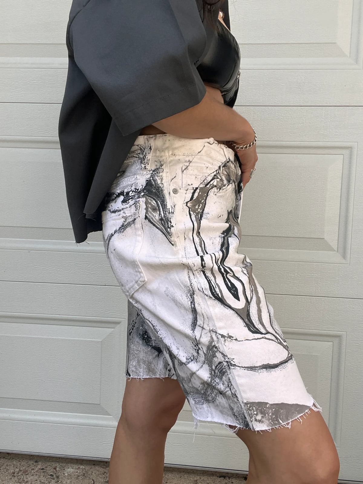 Marble Painted Denim Cut Off Shorts - 31"