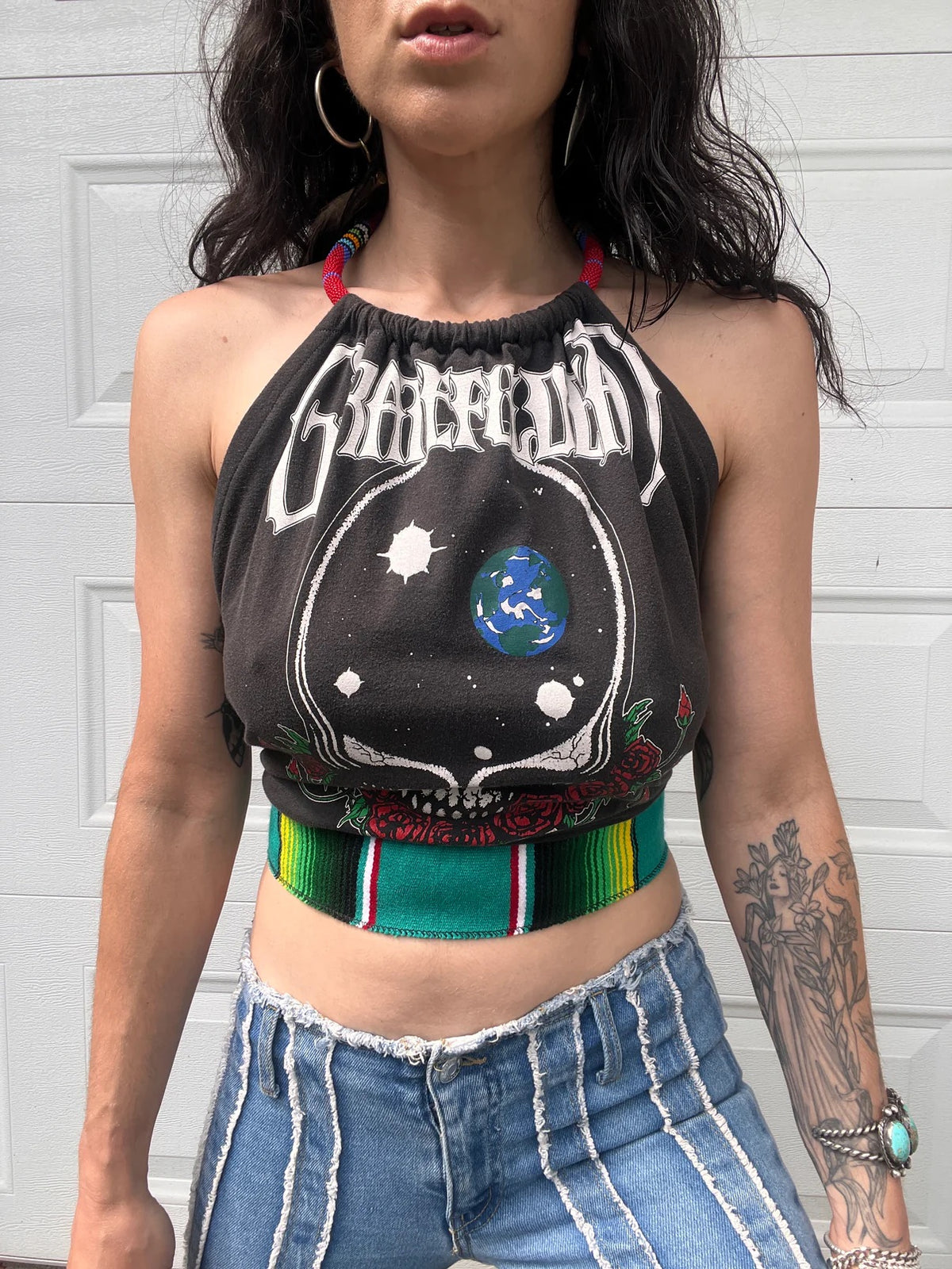 Grateful Dead Beaded Halter Backless Halter Crop Top