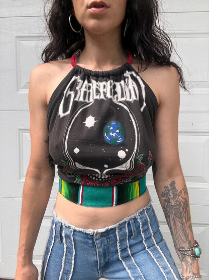 Grateful Dead Beaded Halter Backless Halter Crop Top