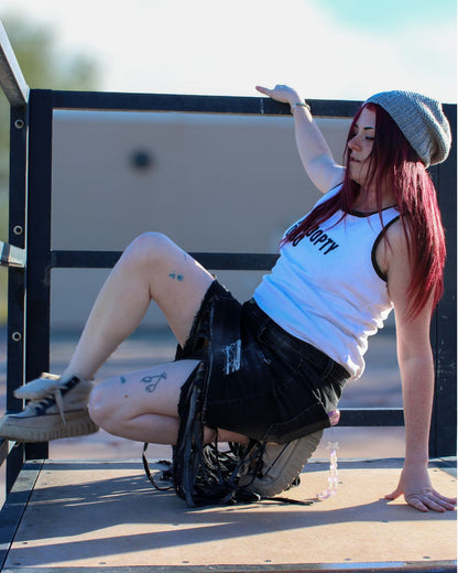 Midnight Outlaw Black Denim Fringe Skirt by The Modern Alien, photo 15