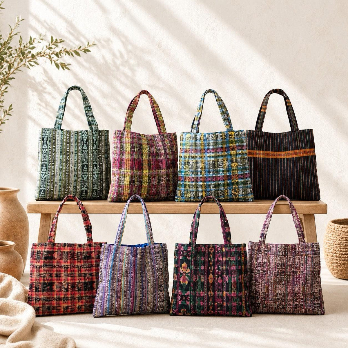 Upcycled Mayan Corte Tote Bag | Handmade Fair Trade Market Bag - Guatemala