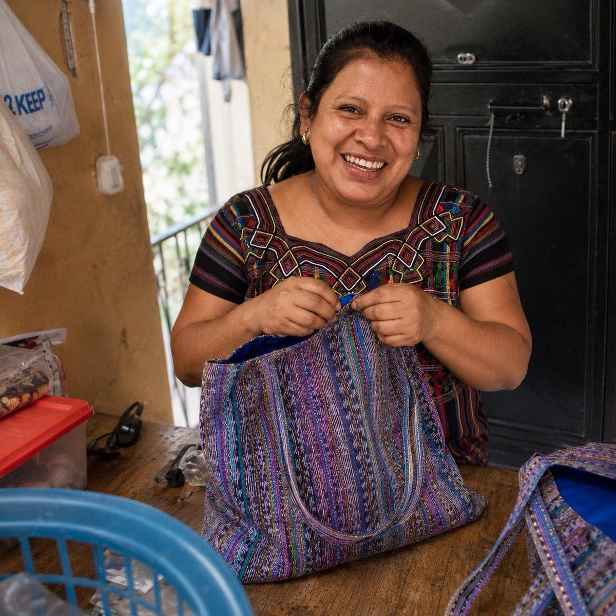Upcycled Mayan Corte Tote Bag | Handmade Fair Trade Market Bag - Guatemala