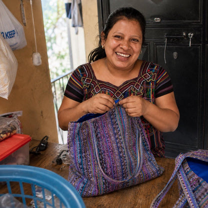 Upcycled Mayan Corte Tote Bag | Handmade Fair Trade Market Bag - Guatemala