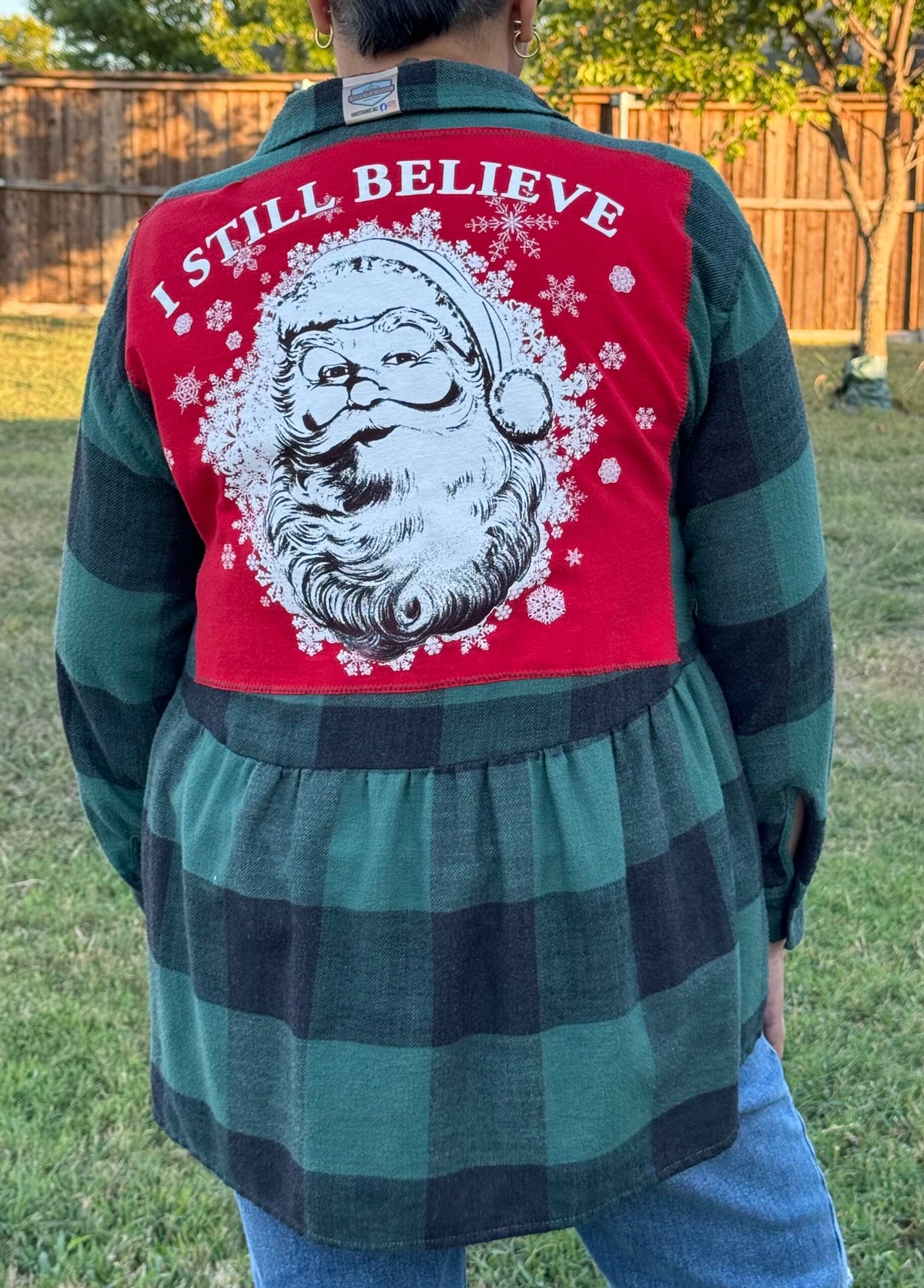 I Still Believe Santa Holiday Christmas Peplum Plaid Flannel Shirt