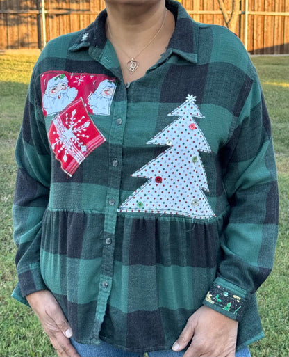 I Still Believe Santa Holiday Christmas Peplum Plaid Flannel Shirt