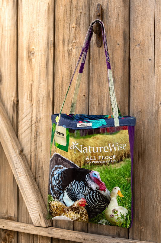 Handmade Upcycled Feed Sack Tote Bag | Rustic Farmhouse Market Tote