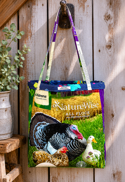 Handmade Upcycled Feed Sack Tote Bag | Rustic Farmhouse Market Tote