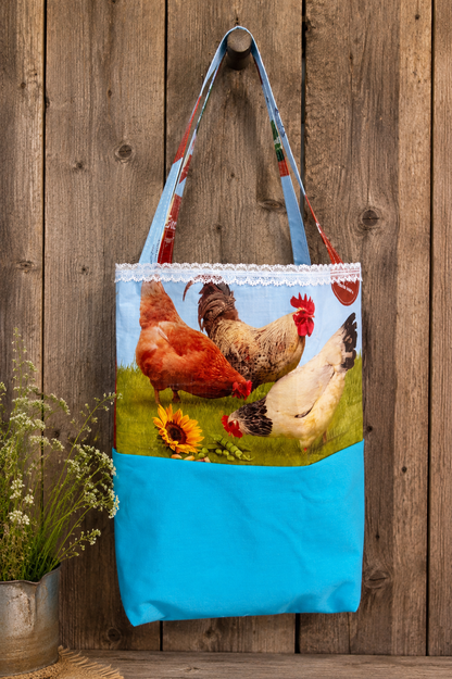 Upcycled Chicken Feed Sack Tote Bag | Handmade Farmhouse Tote