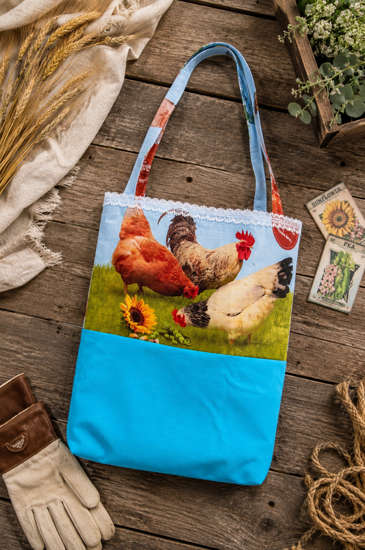 Upcycled Chicken Feed Sack Tote Bag | Handmade Farmhouse Tote