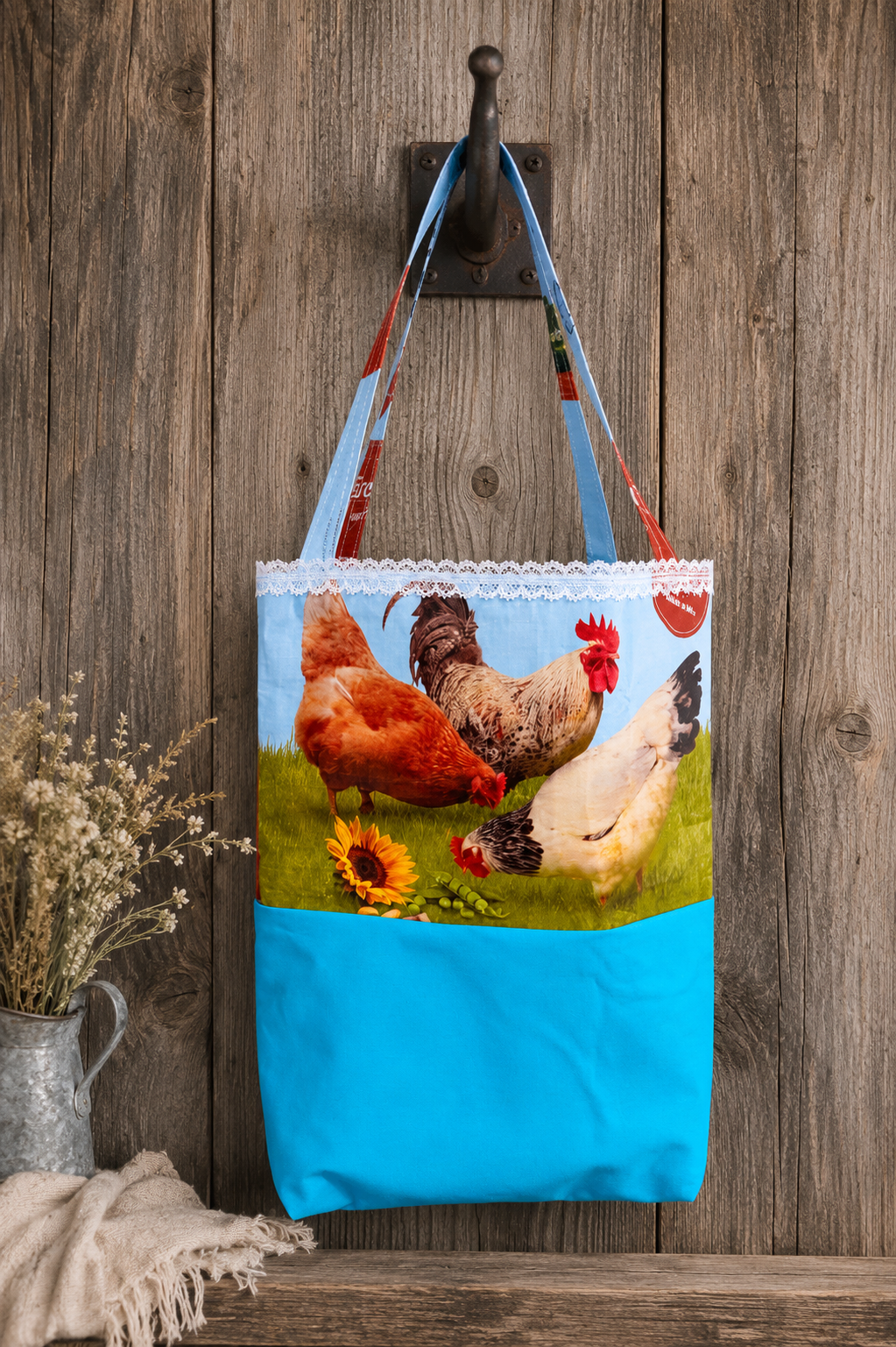 Upcycled Chicken Feed Sack Tote Bag | Handmade Farmhouse Tote