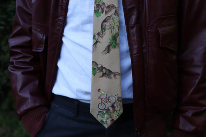 Hand-painted neutrals mountain biking landscape tie