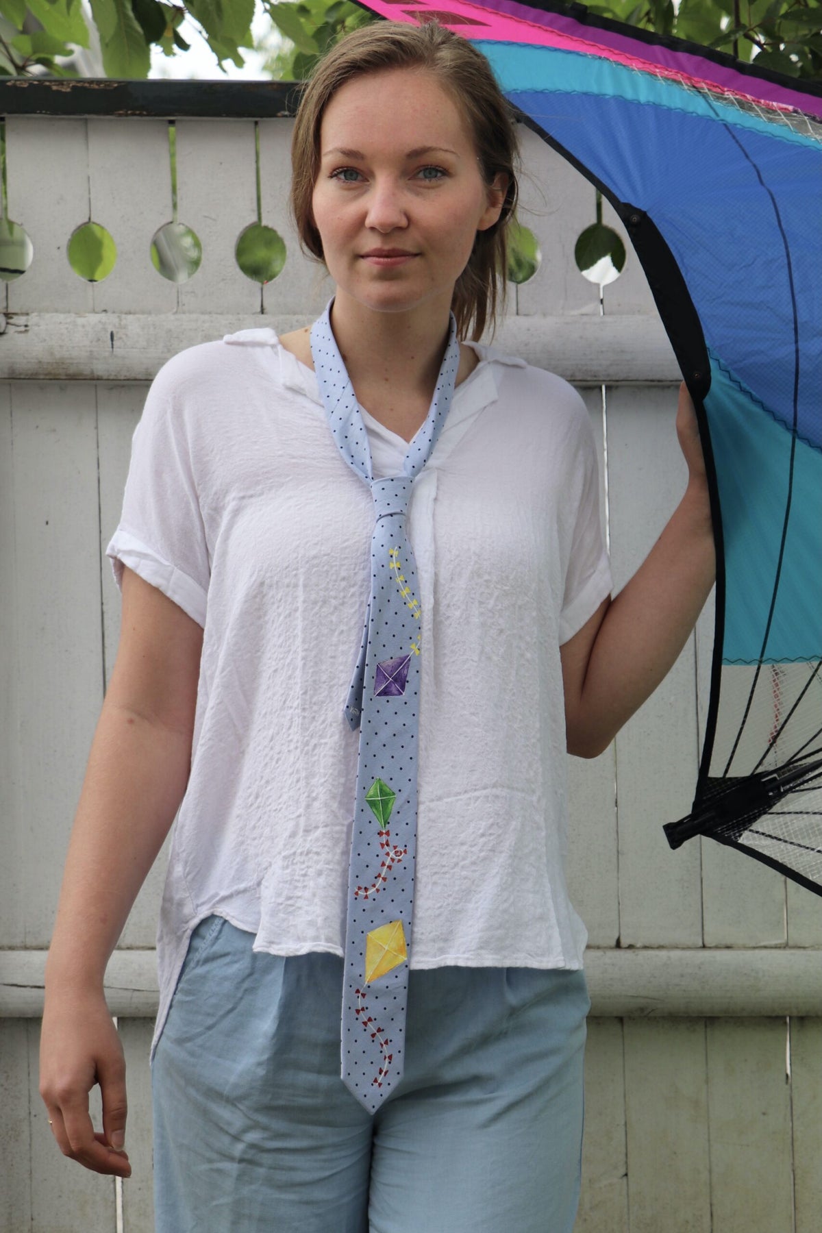 Let's Go Fly A Kite hand-painted skinny tie