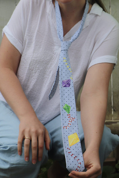 Let's Go Fly A Kite hand-painted skinny tie
