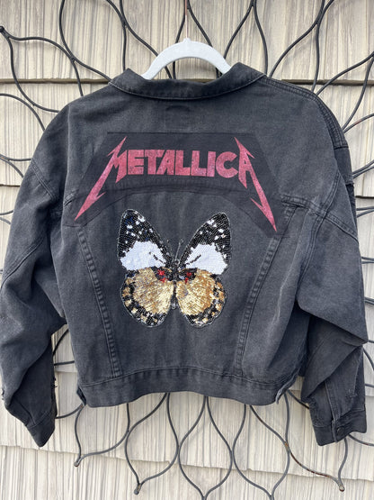 Metallichead butterfly embroidered denim jacket.