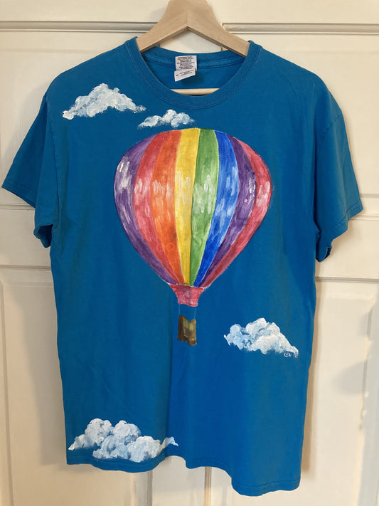 Hand-painted rainbow hot air balloon t-shirt