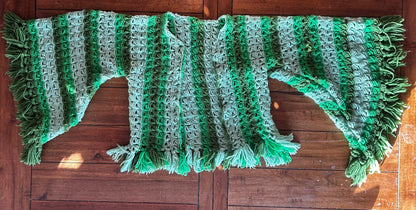 Bohemian Bell-Sleeved Cardigan – Upcycled Green Crocheted Blanket (Size 2XL)
