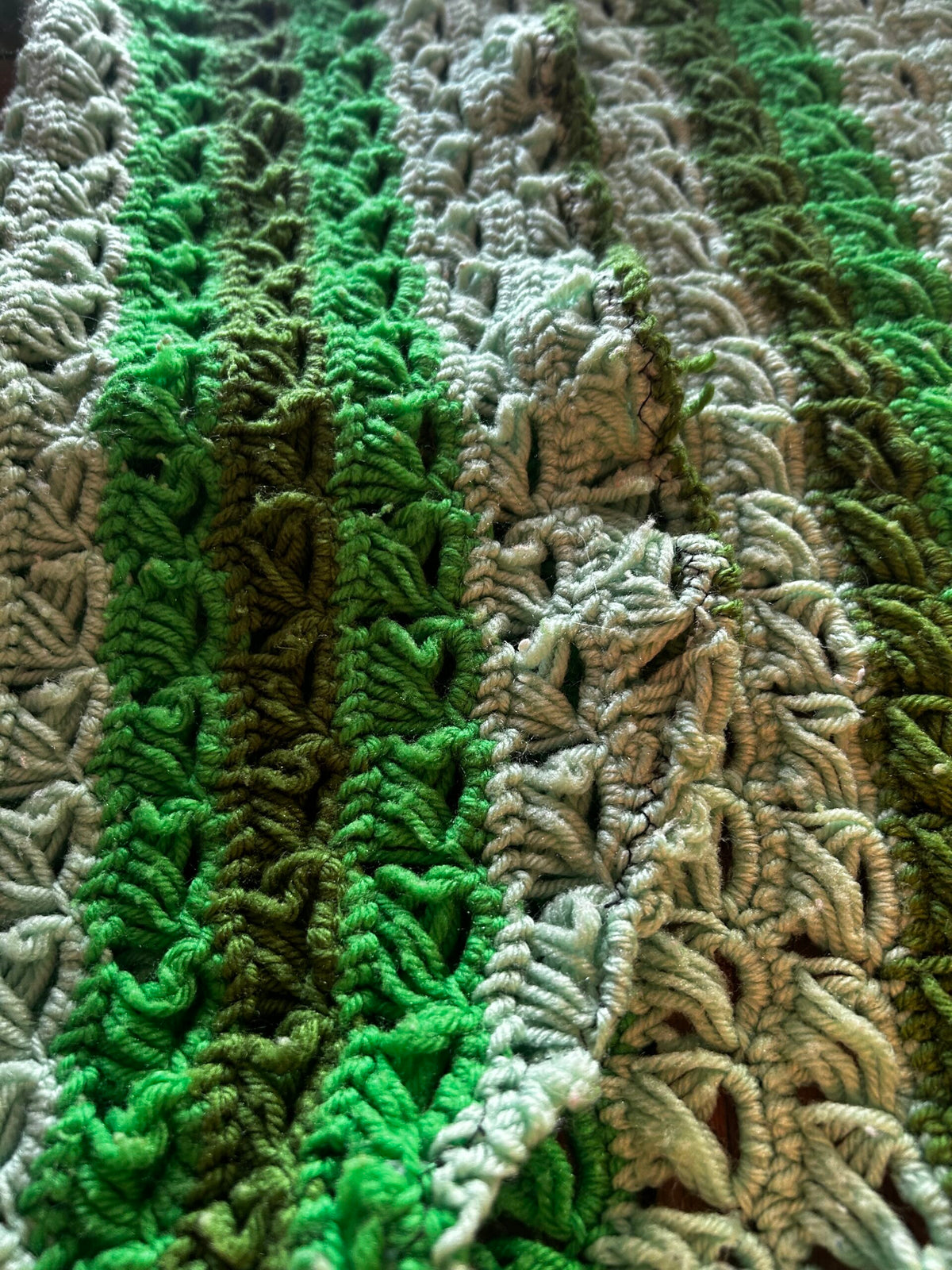 Bohemian Bell-Sleeved Cardigan – Upcycled Green Crocheted Blanket (Size 2XL)