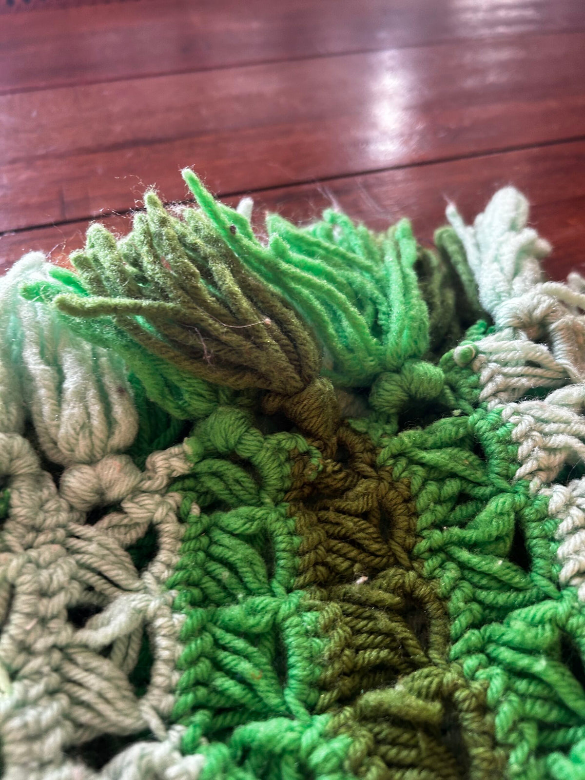 Bohemian Bell-Sleeved Cardigan – Upcycled Green Crocheted Blanket (Size 2XL)