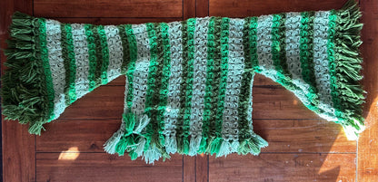 Bohemian Bell-Sleeved Cardigan – Upcycled Green Crocheted Blanket (Size 2XL)