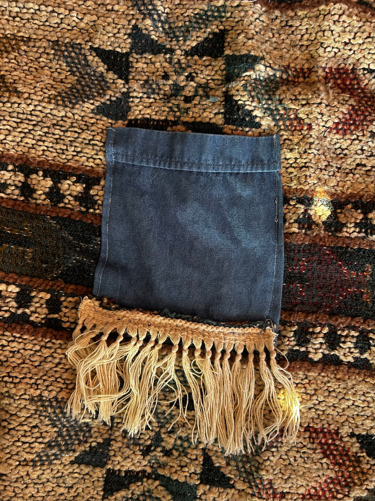 Handmade Blanket Dress with Denim Fringe Pockets – Size 2XL