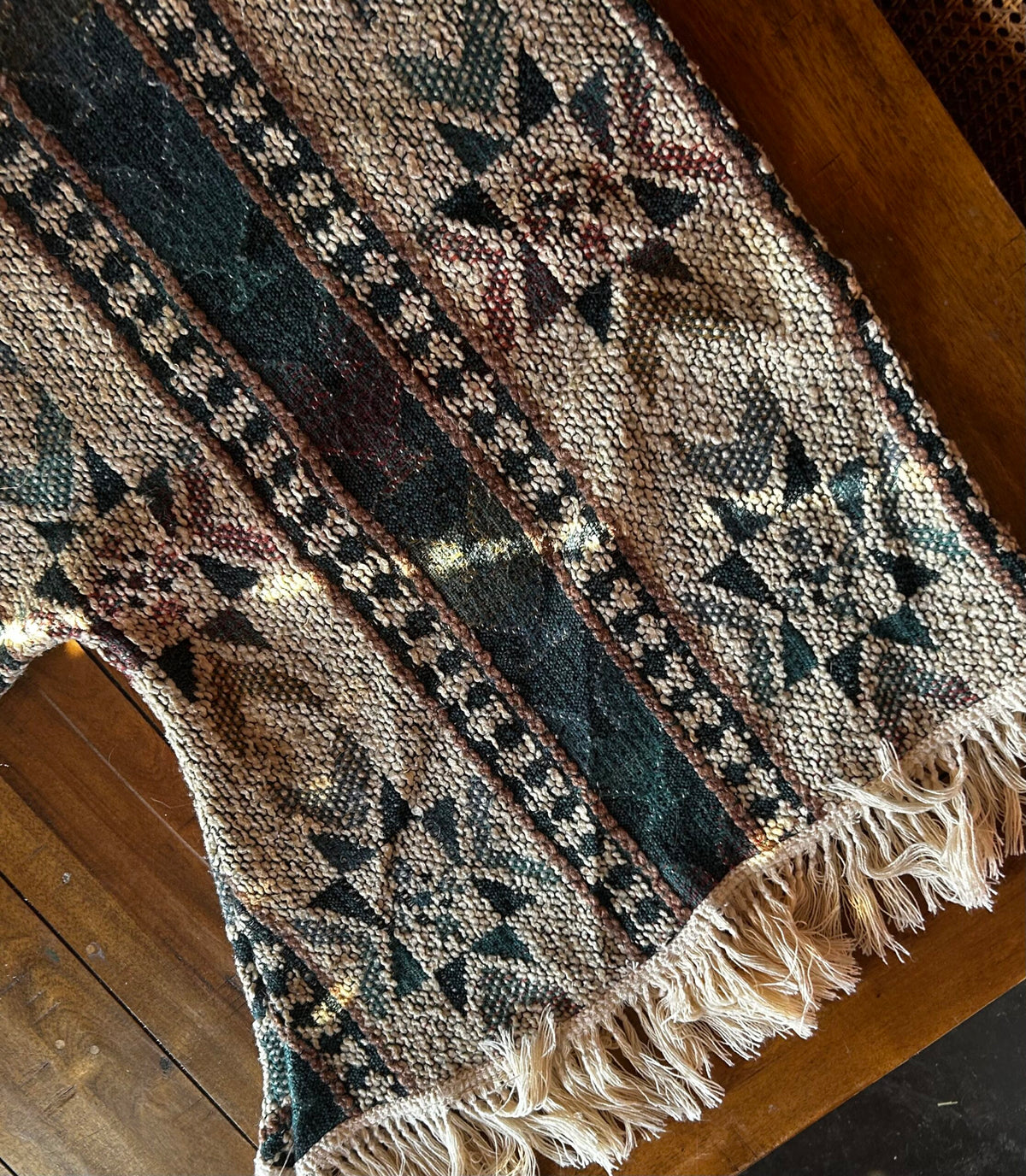 Handmade Blanket Dress with Denim Fringe Pockets – Size 2XL