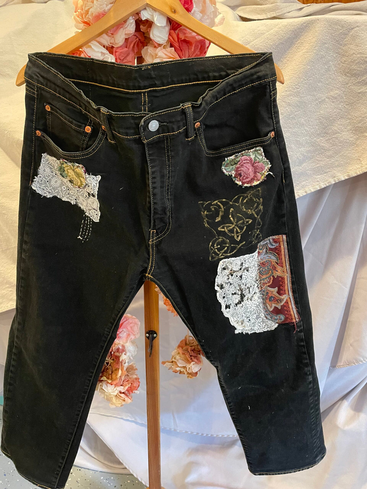 "Gaelic Rose" Up-cycled Levi's