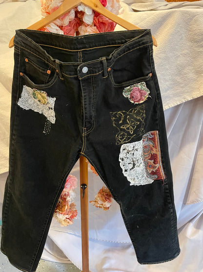 "Gaelic Rose" Up-cycled Levi's