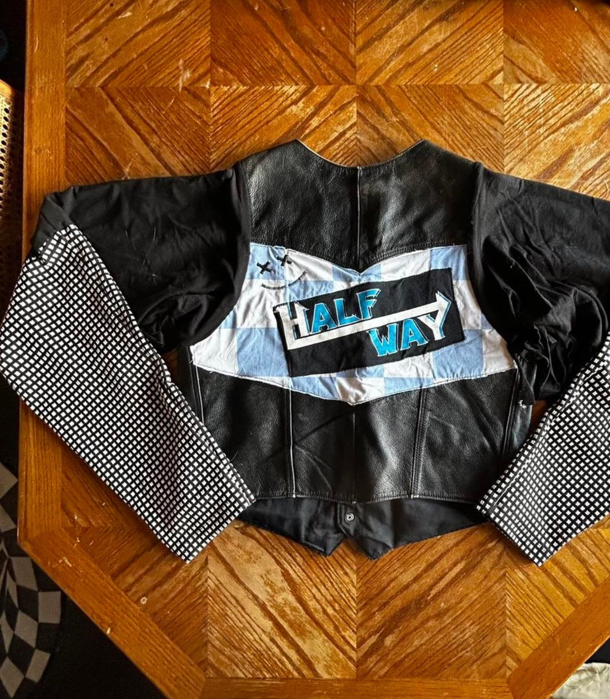 Upcycled Leather Bomber Jacket – 2XL Statement Piece
