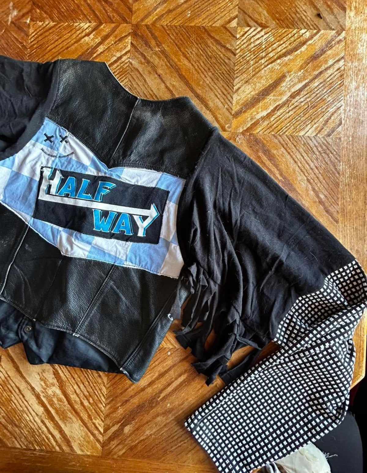Upcycled Leather Bomber Jacket – 2XL Statement Piece