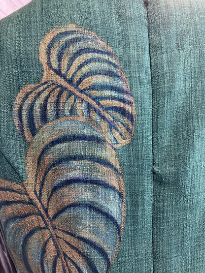 Green jungle leaves hand-painted knee-length dress