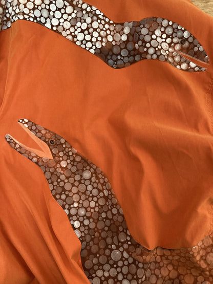 Orange jacket with hand-painted eels