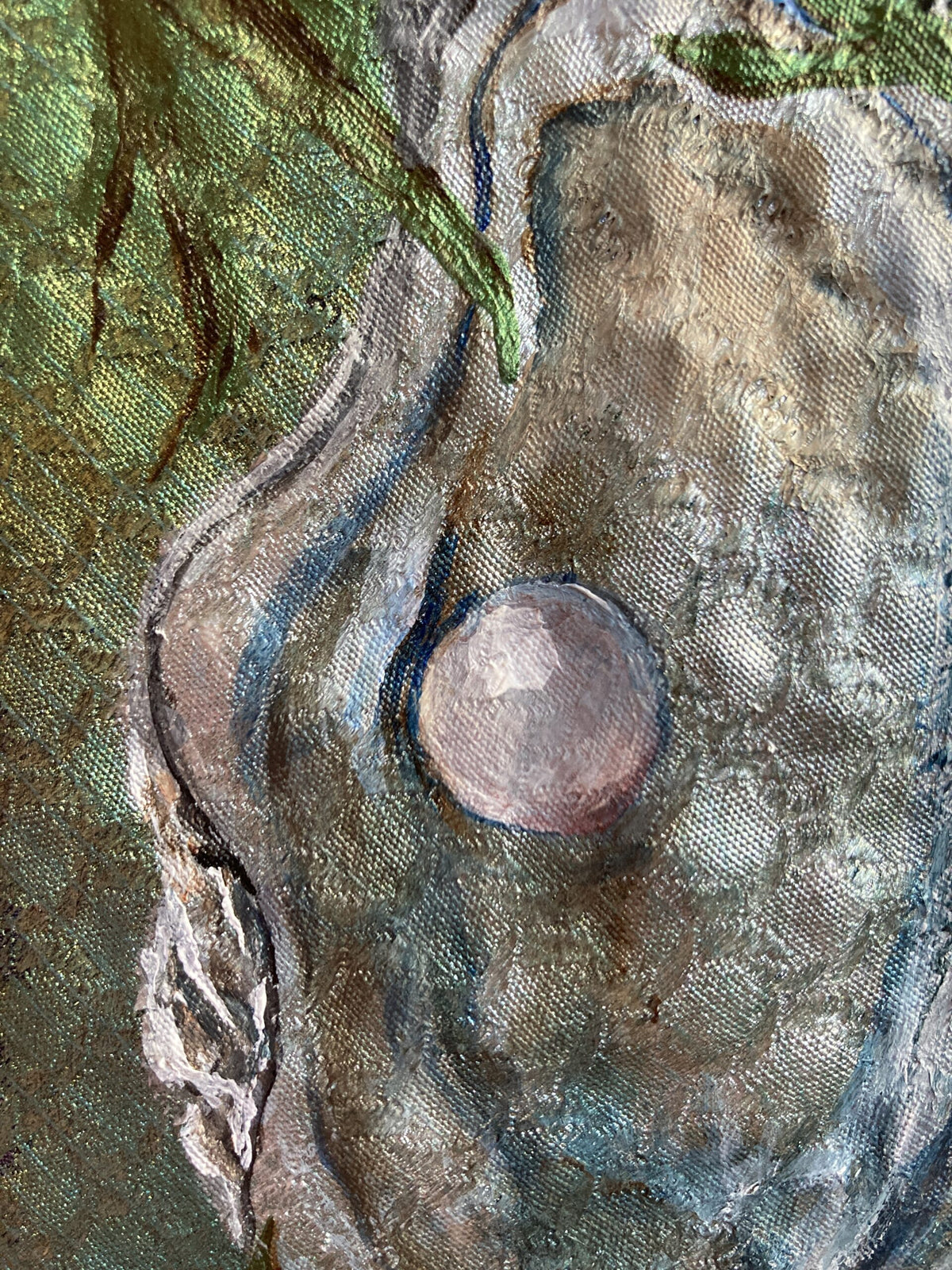 Hand-painted oyster and pearl ocean magic tie