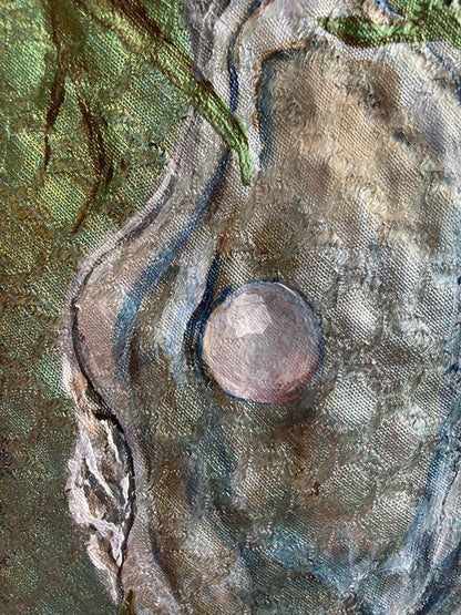 Hand-painted oyster and pearl ocean magic tie